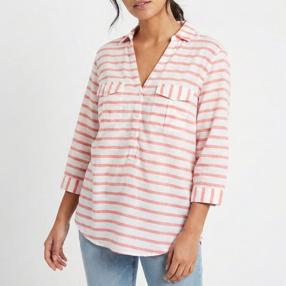 GAP Factory Tops - Gap Factory Large Striped 3/4 Sleeve Top Linen Cotton Blend